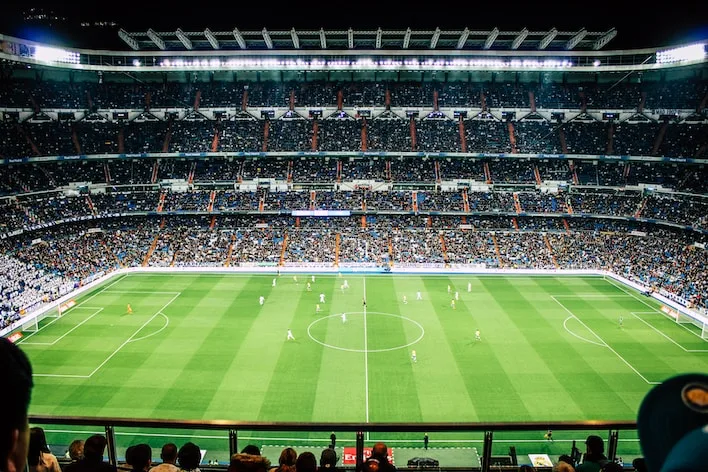 A floodlit football stadium