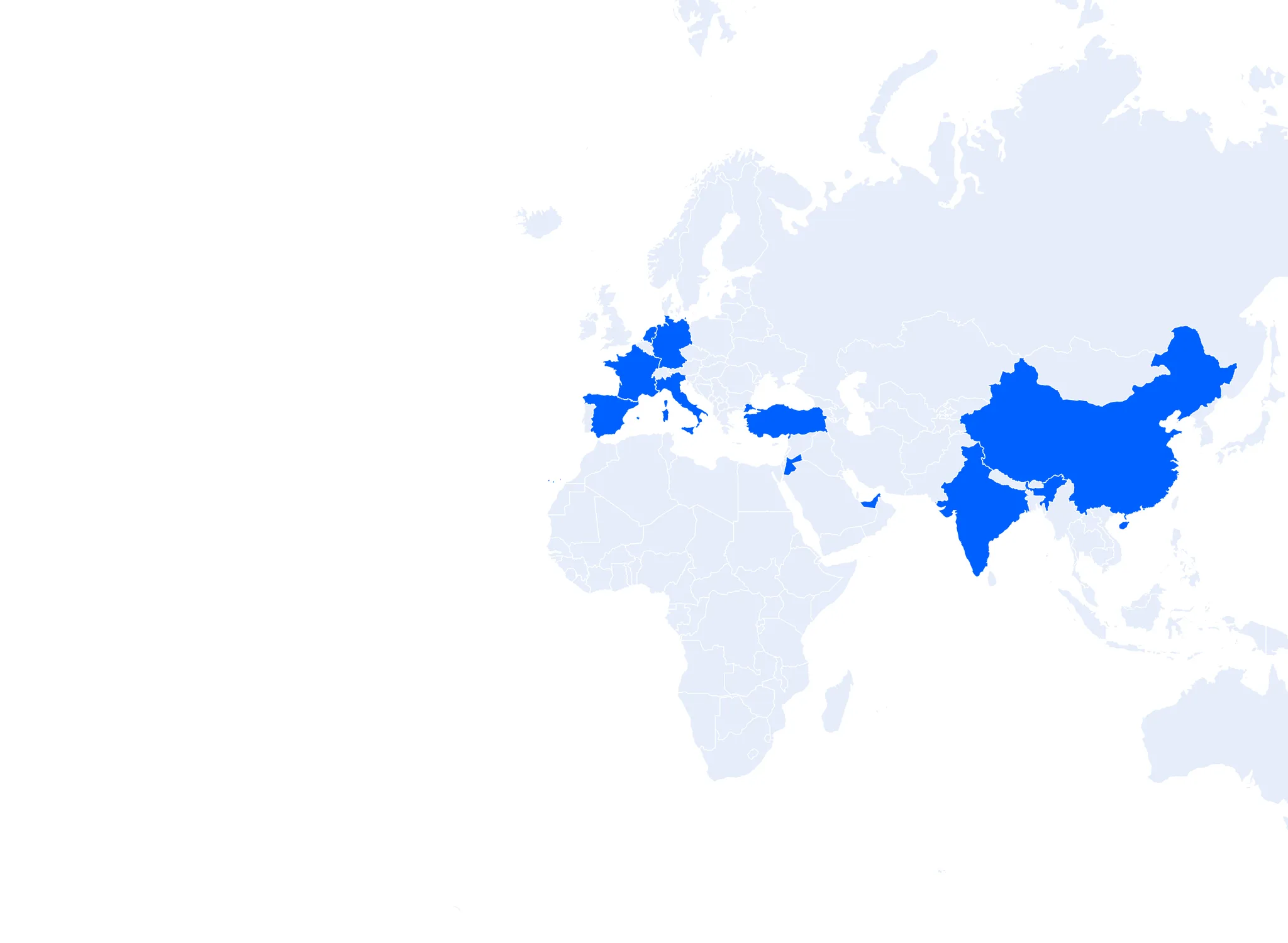 World map with Naouri's LCL countries highlighted