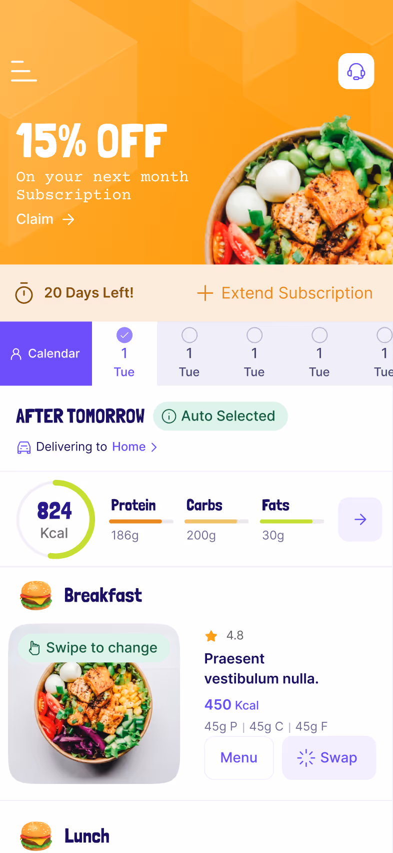 Eatwell — Homescreen
