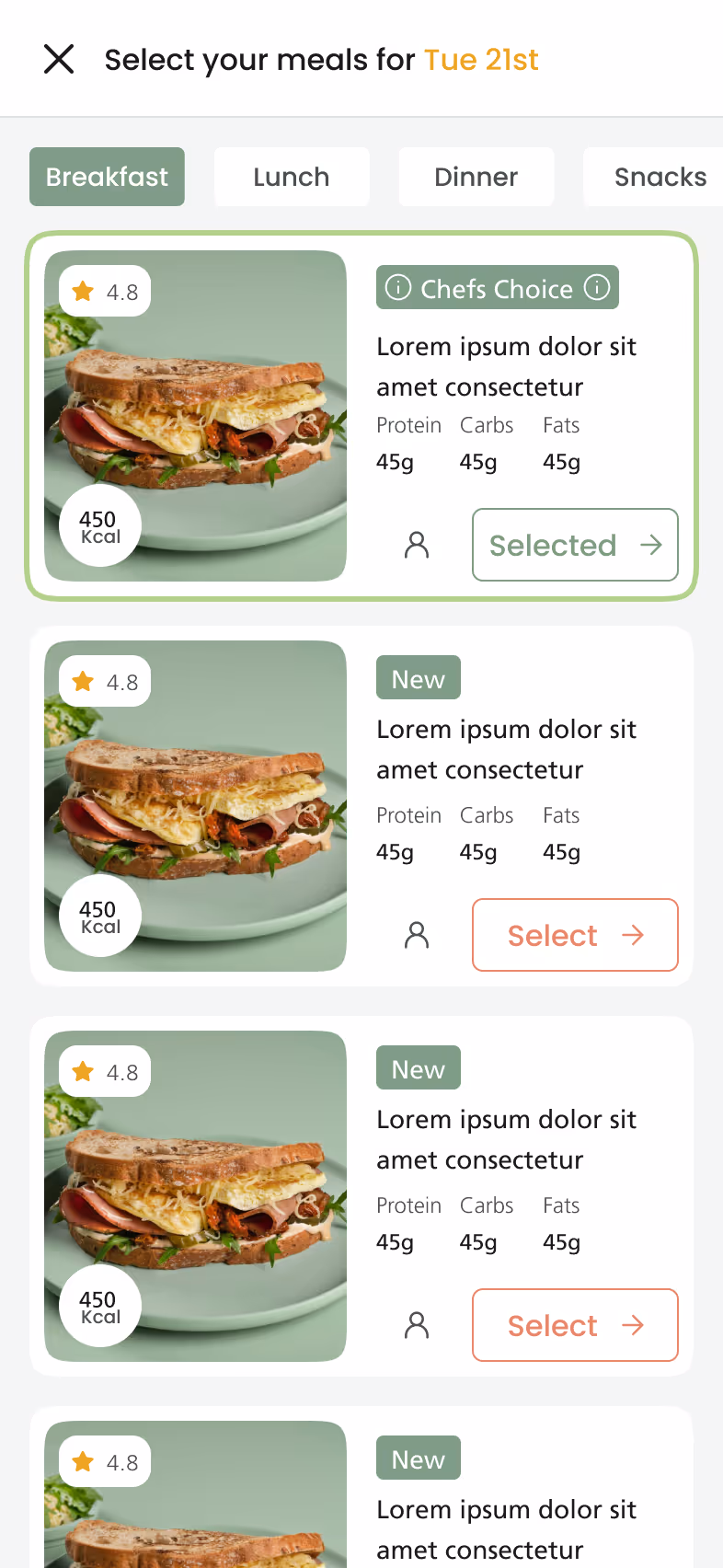 Numou — Meal Selection
