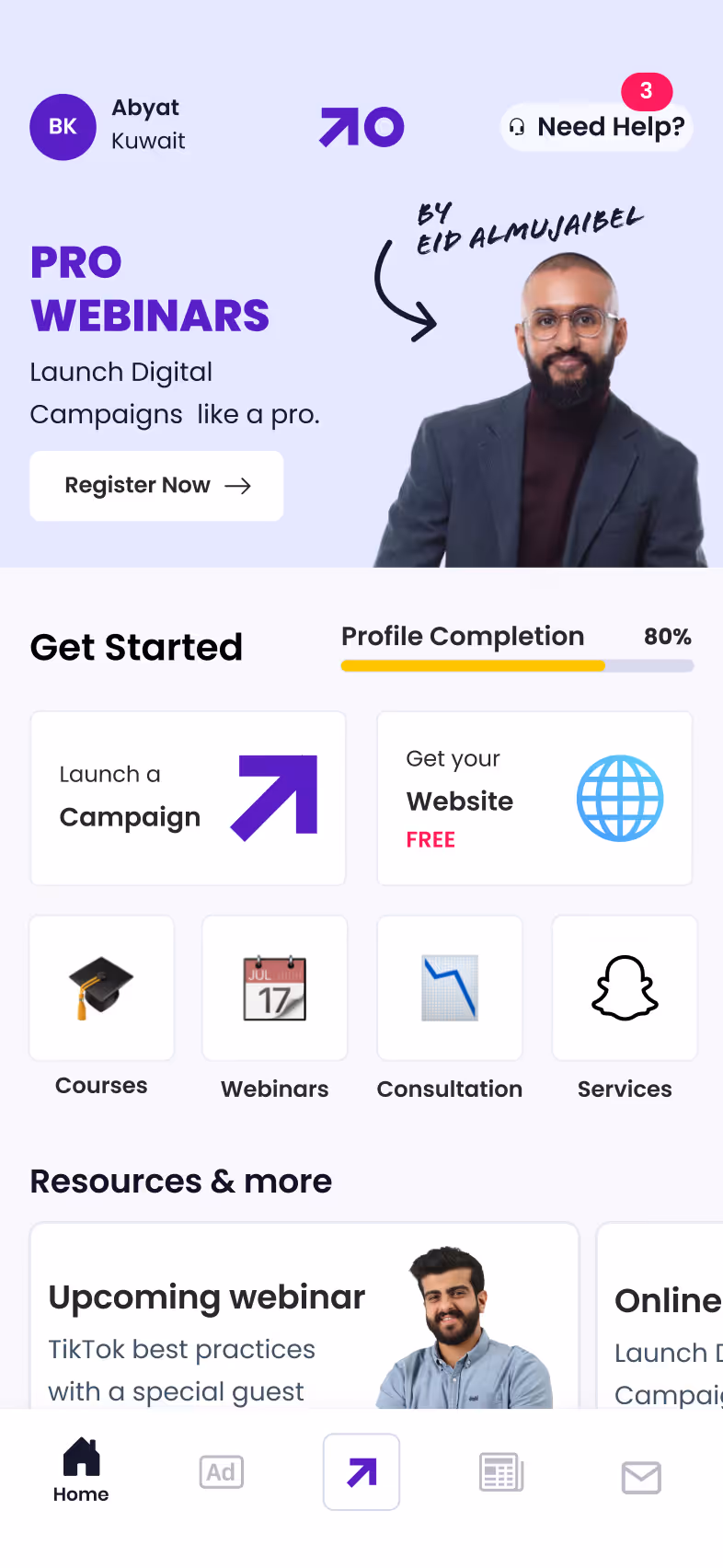 OptimizeApp — Homescreen